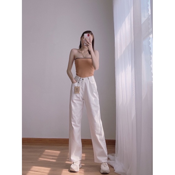 (ẢNH THẬT + VIDEO) [Giá siêu rẻ] Quần jeans ống rộng lưng cao, có mắc cài điều chỉnh eo