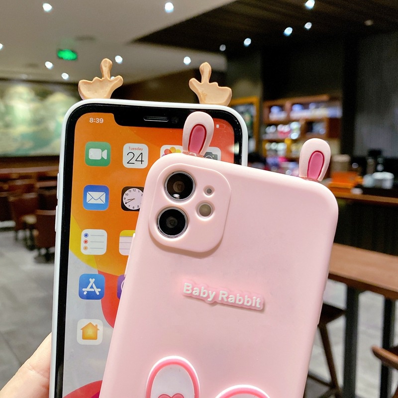 Compatible For Samsung Galaxy A05S A05 A24 M14 A04S A04e A13 A33 A53 A73 A03 M54 S8 S9 S10 Plus S20 S21 FE Note 8 9 20 Note 10 Plus Phim hoạt hình Gấu và Thỏ Tai nghe vui tai Bao đựng điện thoại