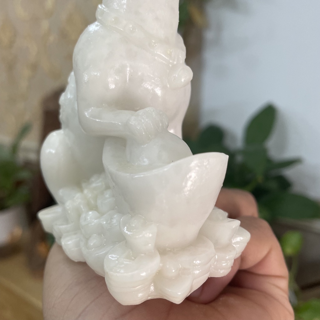 Tượng đá trang trí phong thủy nhà cửa bàn làm việc - tượng chó phong thủy- Cao 10cm - đá trắng