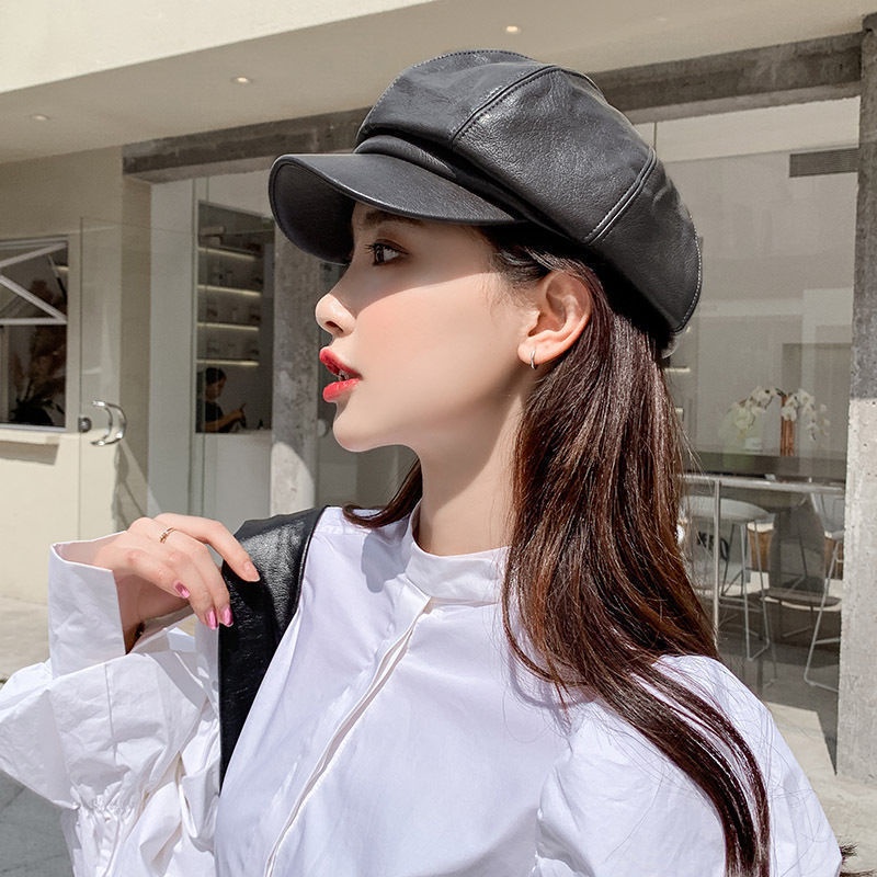Mũ beret nữ thời trang da Pu vòng đầu 60Cm có dây rút bên trong nón 3 màu