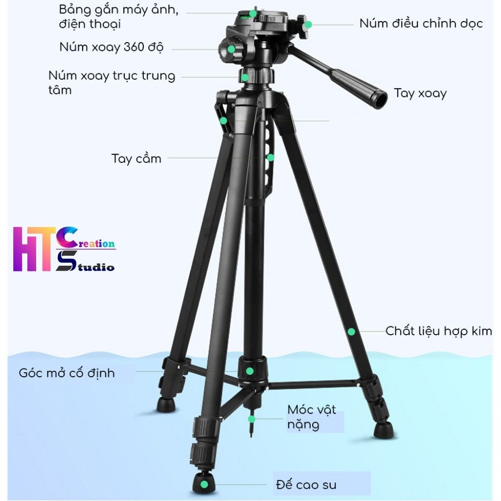 Chân Máy Ảnh Tripod Weifeng WT-3540, khung nhôm cao cấp, cao 1.6m chịu tải 3kg, chụp ảnh quay phim livestream - Tặng kẹp