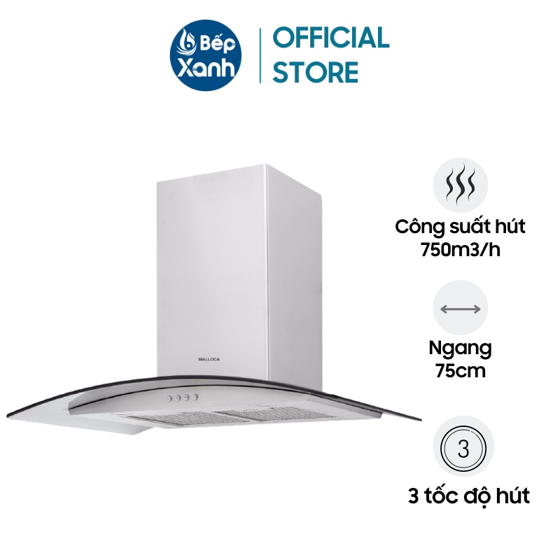 [FREESHIP HCM] Máy Hút Mùi Áp Tường Malloca MC 750E - Công Suất Hút 750 m3/h - Ngang 75cm