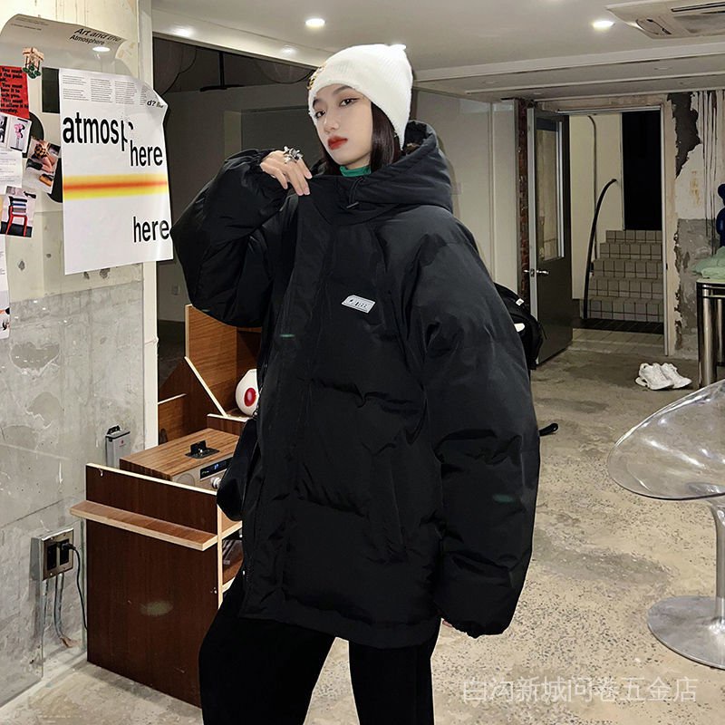 Áo Khoác Đệm Cotton Dày Dáng Rộng Màu Xanh Dương Phong Cách Hàn Quốc Năm Mới Cho Nữ Sinh