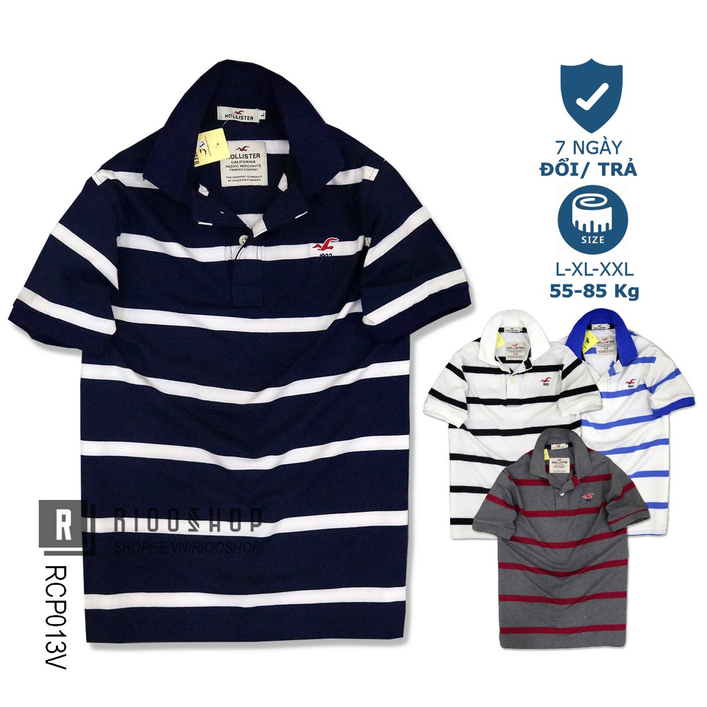 Áo thun nam có cổ sọc ngang cotton đẹp Hollis kẻ nhỏ RCP013V - áo phông nam form rộng Riooshop
