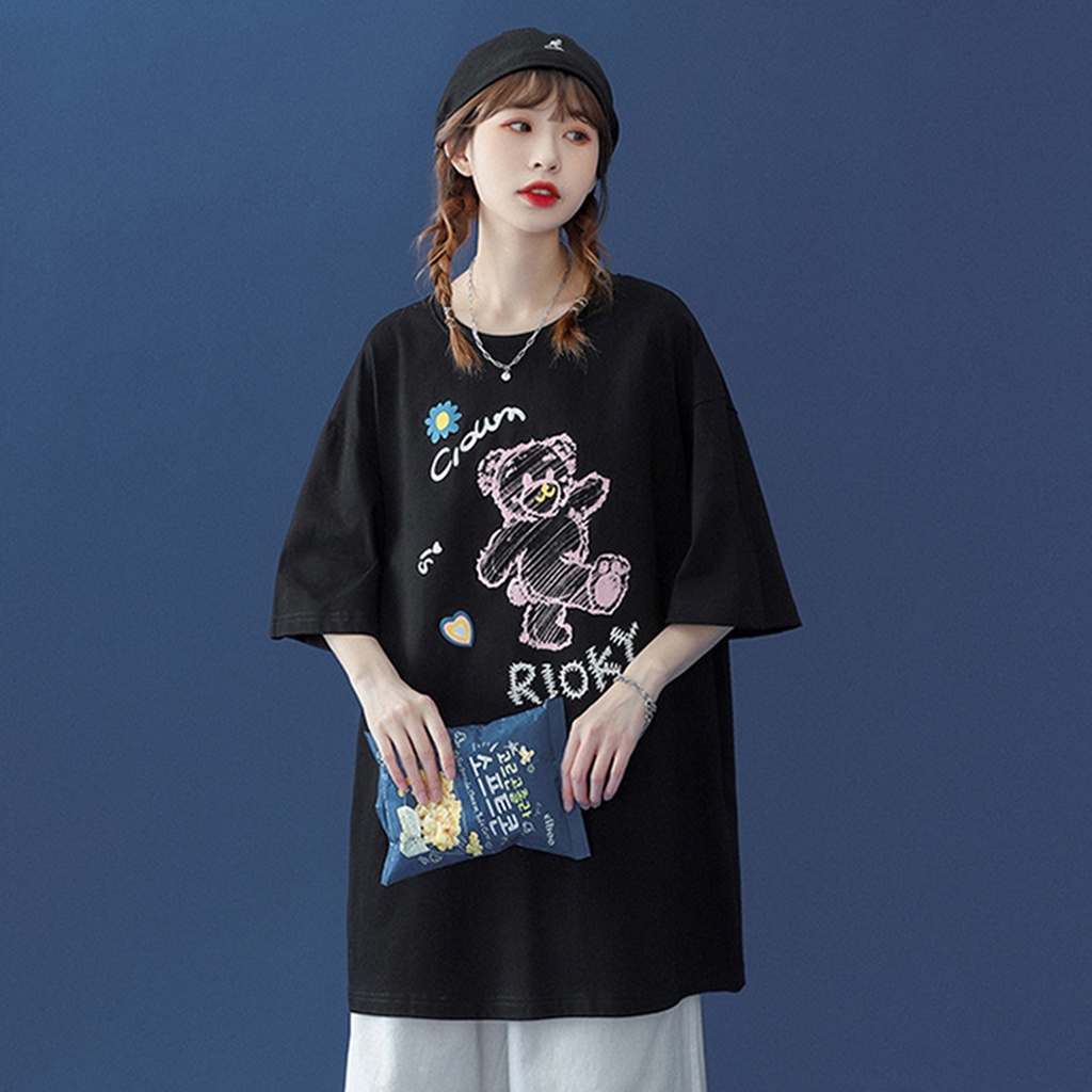 Áo thun Gấu Rioky form rộng tay lỡ nhiều màu nhiều size ( V265 )