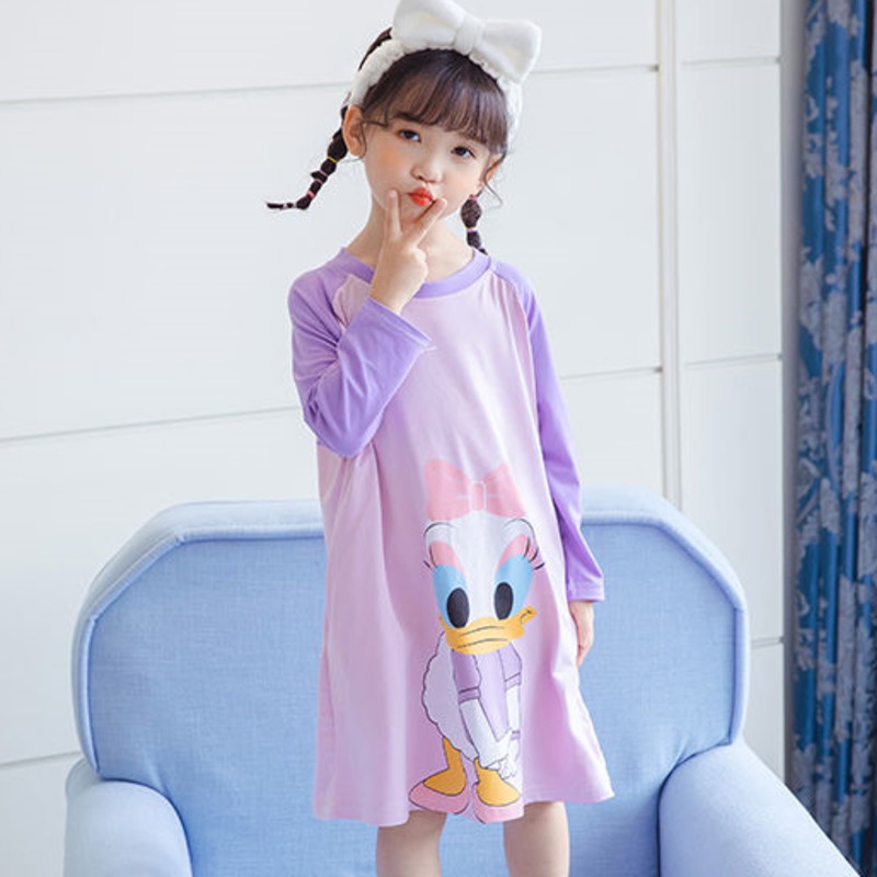 Đầm Ngủ Tay Dài Cổ Tròn In Hình Hoạt Hình Dành Cho Bé Gái