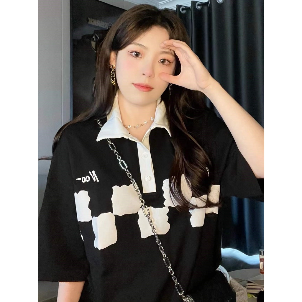 Áo polo ZHELIHANGFEI ngắn tay dáng rộng thời trang retro mỹ cá tính