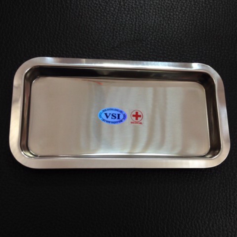 Khay inox chữ nhật đựng dụng cụ y tế, khay inox y tế, mâm inox đựng dụng cụ y tế 13x22x2cm