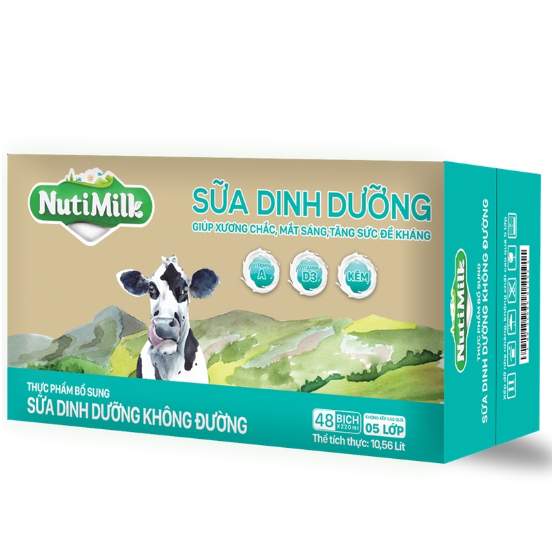 Thùng 48 Bịch NutiMilk Sữa dinh dưỡng Không đường Bịch fino 220ml - Thương Hiệu NUTIFOOD - YOOSOO MALL