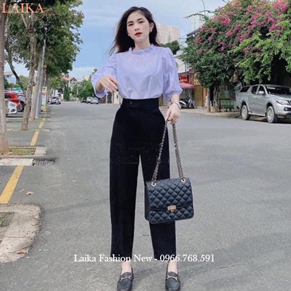 Quần baggy nữ cạp cao đi học làm công sở cúc lệch form rộng dáng quần tây nữ lưng cao đi học vải Vitex mềm co giãn nhẹ