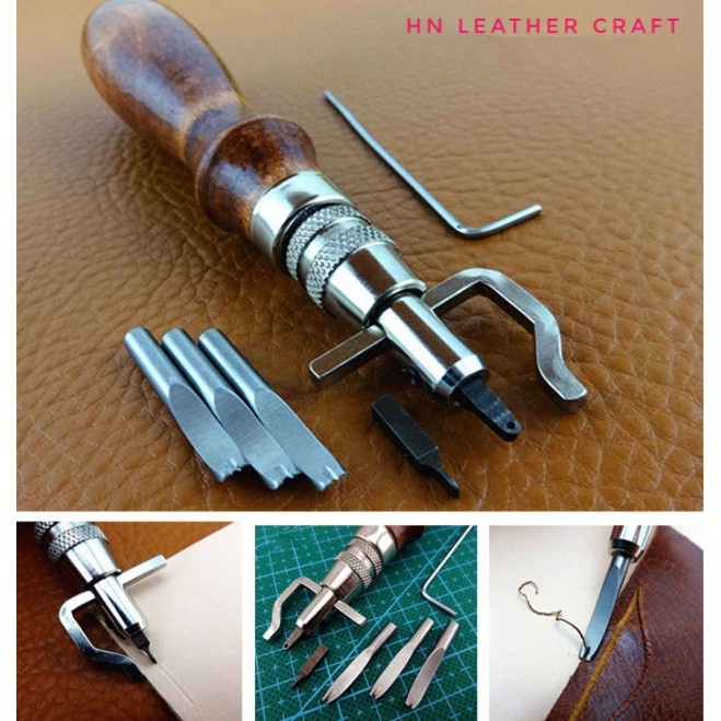 Dụng cụ tạo rãnh 7 trong một, dụng cụ giữ mép, dao mài, ke viền đa chức năng trong làm đồ da thủ công