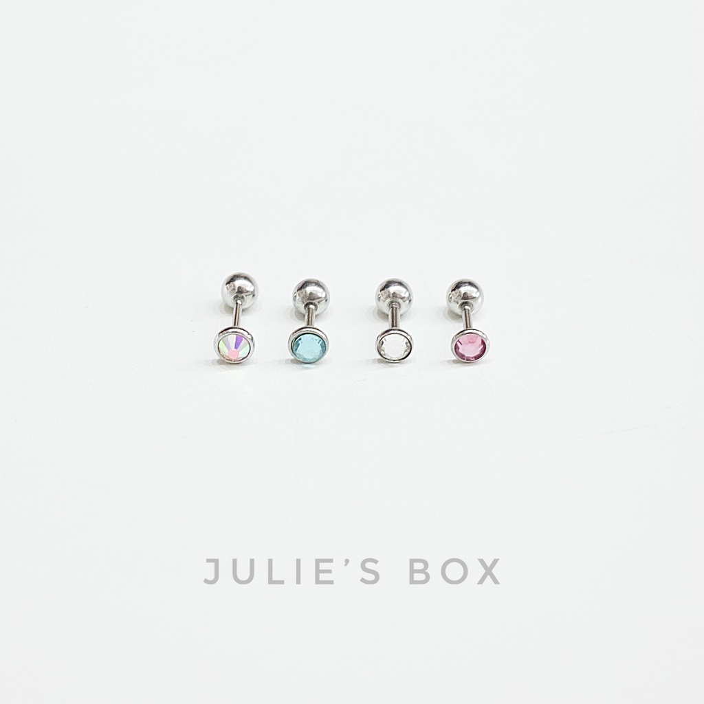 [1 CHIẾC] Khuyên Tai Nam Nữ Đá Có Viền Màu Bạc Unisex Cá Tính Không Gỉ Không Ngứa Không Bay Màu Julies Box 66