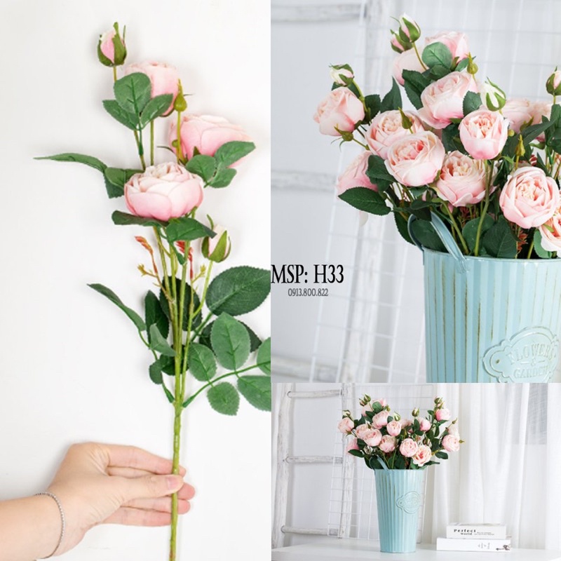 Hoa hồng lụa cao cấp trang trí phong cách Châu Âu hiện đại [ mã H33]