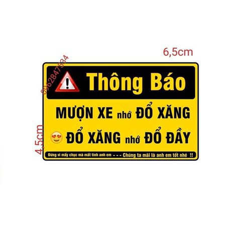 Tem Thông Báo Mượn Xe Đổ Xăng 1 tấm 6,5x4,5 - dochoixemay
