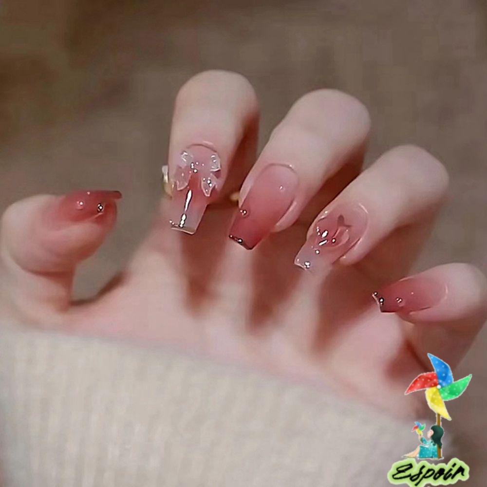 Hộp 24 Móng Tay Giả Múa Ba Lê Che Phủ Toàn Diện Họa Tiết Hoa Ngôi Sao Lấp Lánh