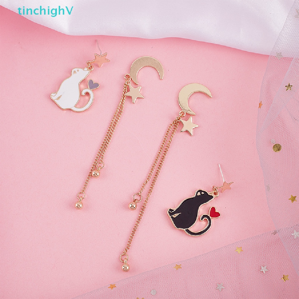 [TinchighV] Khuyên Tai Đinh Tán Bất Đối Xứng Hình Mặt Trăng Ngôi Sao Dễ Thương Phụ Kiện Trang Sức [
