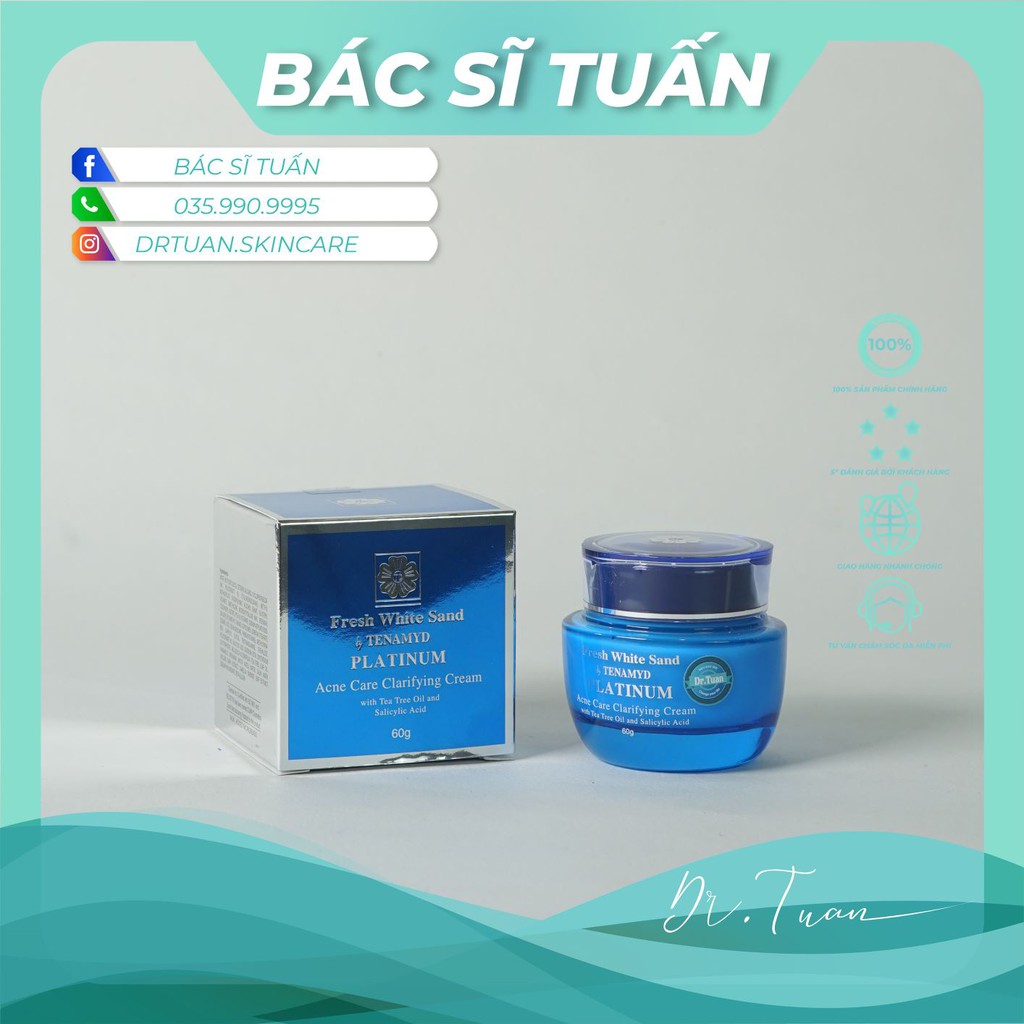 Kem Dưỡng Cho Da Dầu Mụn - TENAMYD Fresh White Sand Platinum Acne Clarifying Cream 60g [CHÍNH HÃNG]
