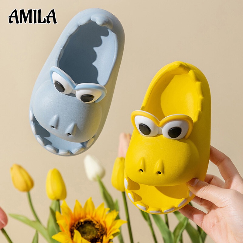 AMILA Dép Đi Trong Nhà Đế Dày Chống Trượt Họa Tiết Khủng Long Hoạt Hình Cho Bé bé trai và bé gái dép hoạt hình