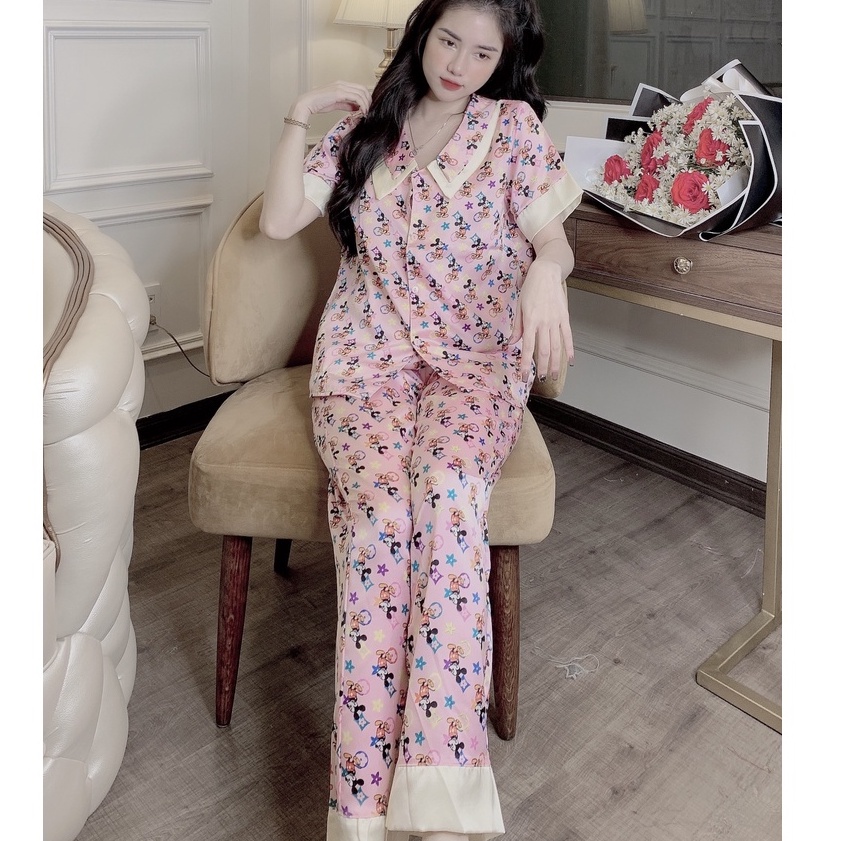 Đồ bộ nữ pijama mặc nhà lụa ngủ tay ngắn quần dài dễ thương JUSOKA