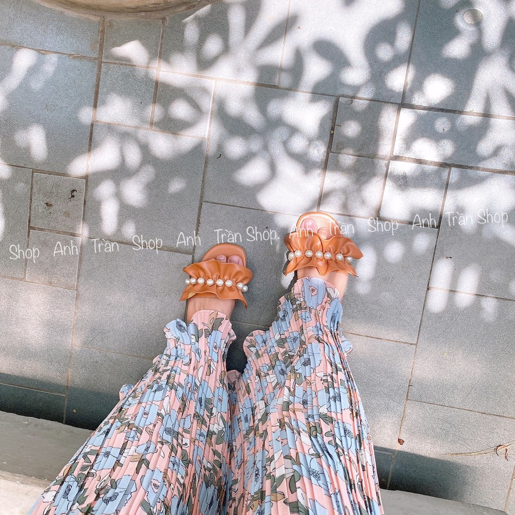 Dép nữ quai ngang bèo nhún đính ngọc Quảng Châu cao cấp DE2388