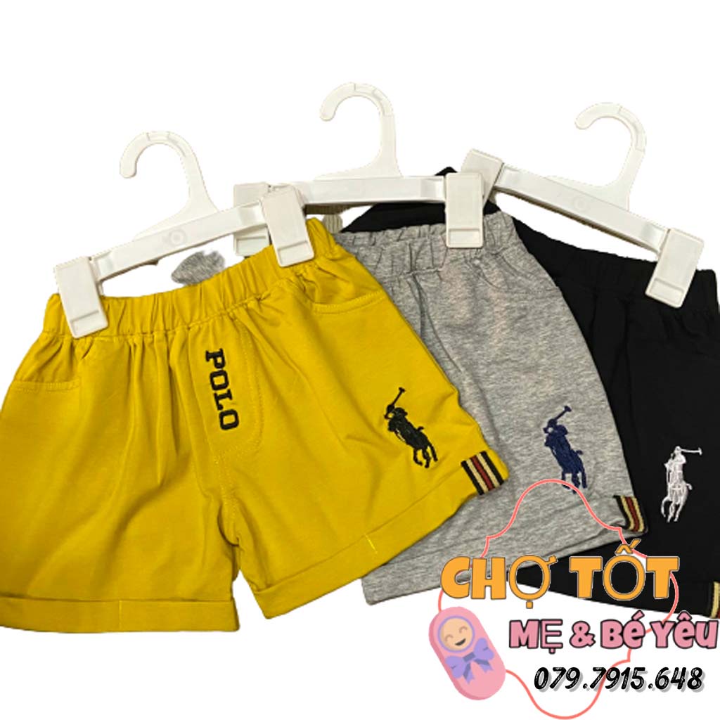 Quần short thun bé trai thêu polo thời trang giả khóa kéo