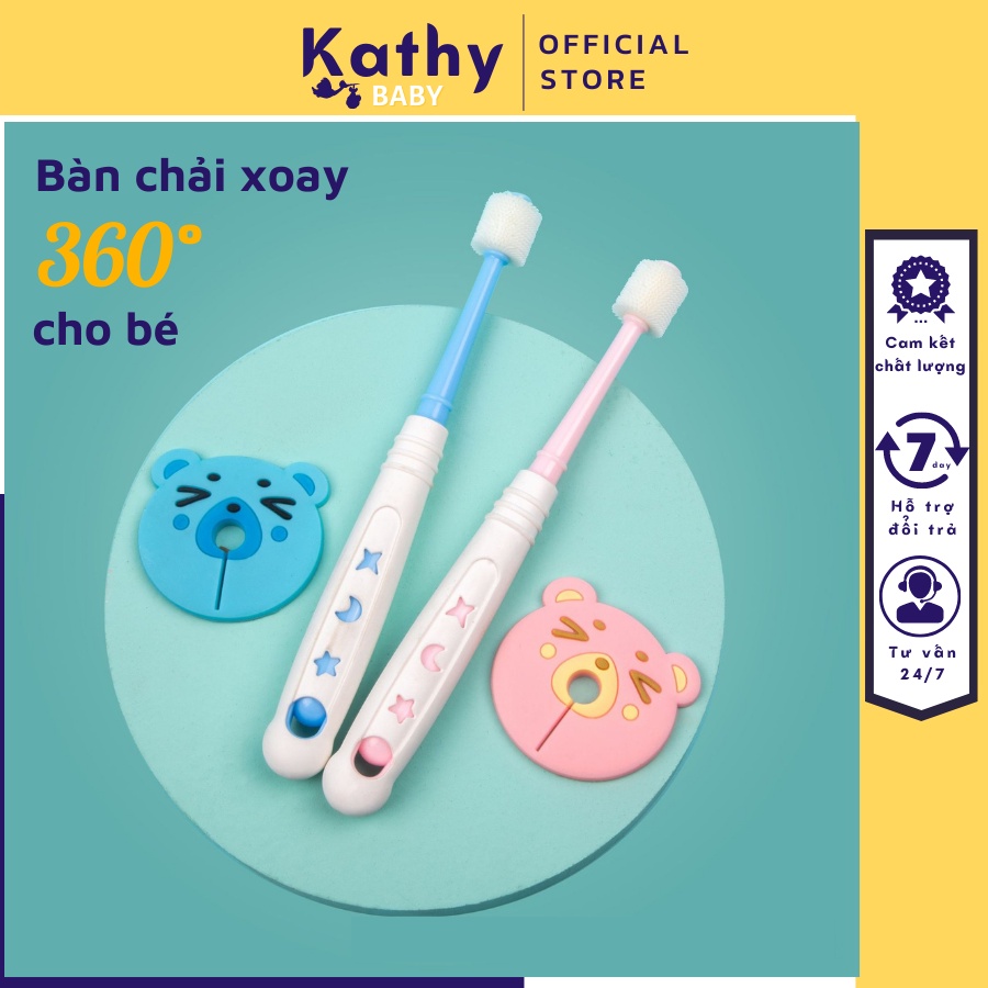 Bàn Chải Tập Đánh Răng Sợi Nano Silicon Đầu Xoay 360 Độ Cho Bé
