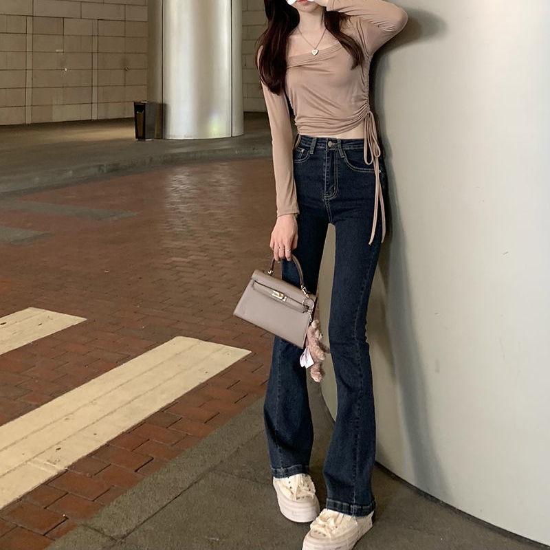 COZOK Quần denim Lưng Cao Ống Loe Thời Trang Dành Cho Nữ