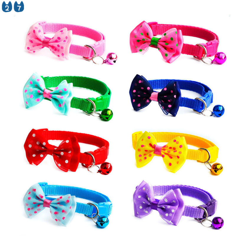 Vòng Cổ Nylon Đính Nơ Có Chuông Dễ Thương Có Thể Điều Chỉnh Màu Kẹo Ngọt Thời Trang Cho Thú Cưng 27 Cái