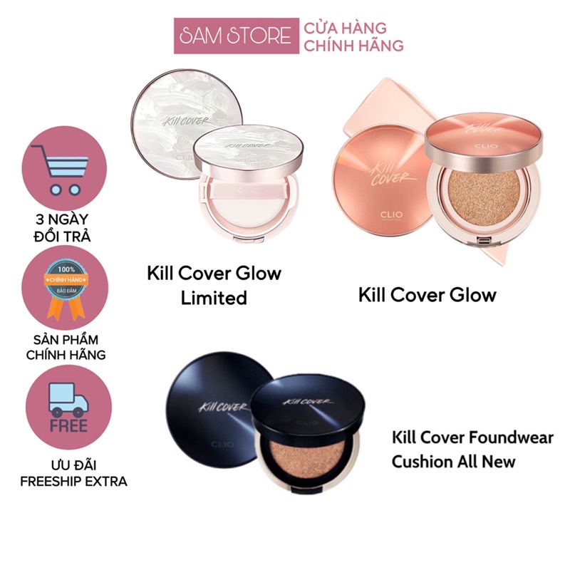 Phấn nước căng bóng da Clio Kill Cover Glow Cushion SPF50+ PA++++ chính hãng order Hàn đủ Bill