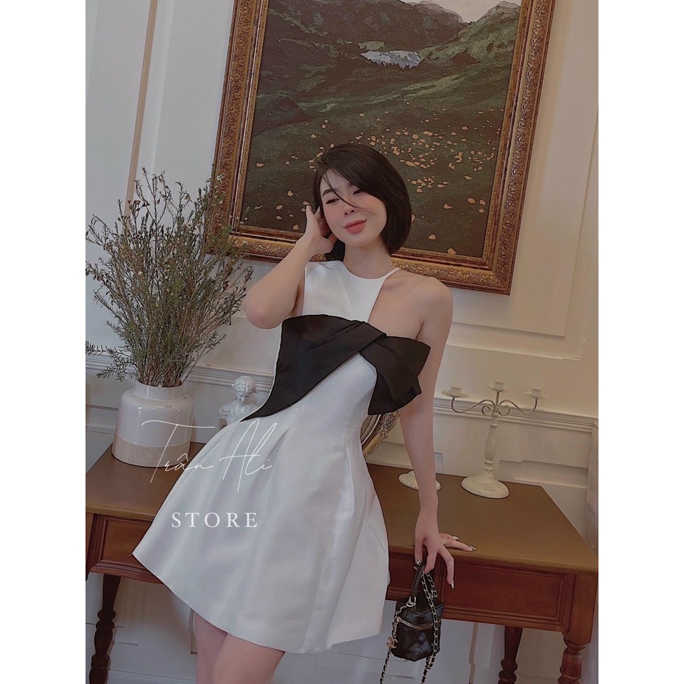 Váy đầm nữ dáng xòe cổ cách điệu kiểu dáng quyến rũ lạ mắt thichs hợp mặc đi chơi đi tiệc