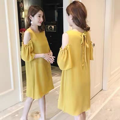 Váy bầu suông thiết kế hở vai w125 ( về đủ 3 màu)