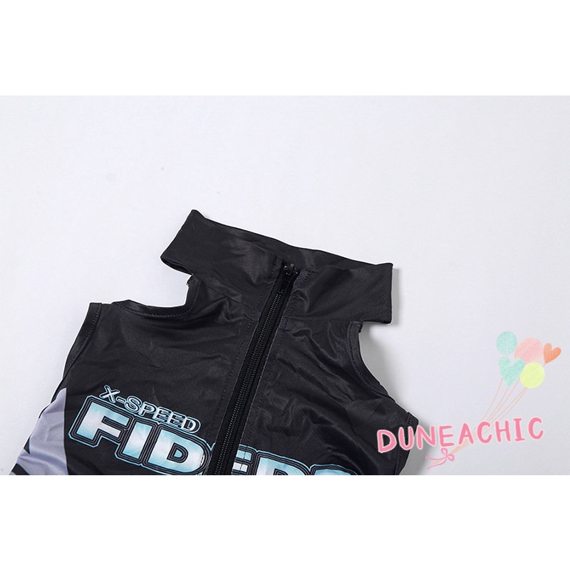 DUNEA Áo liền quần sát nách hoạ tiết in thiết kế hở lưng quyến rũ hợp thời trang