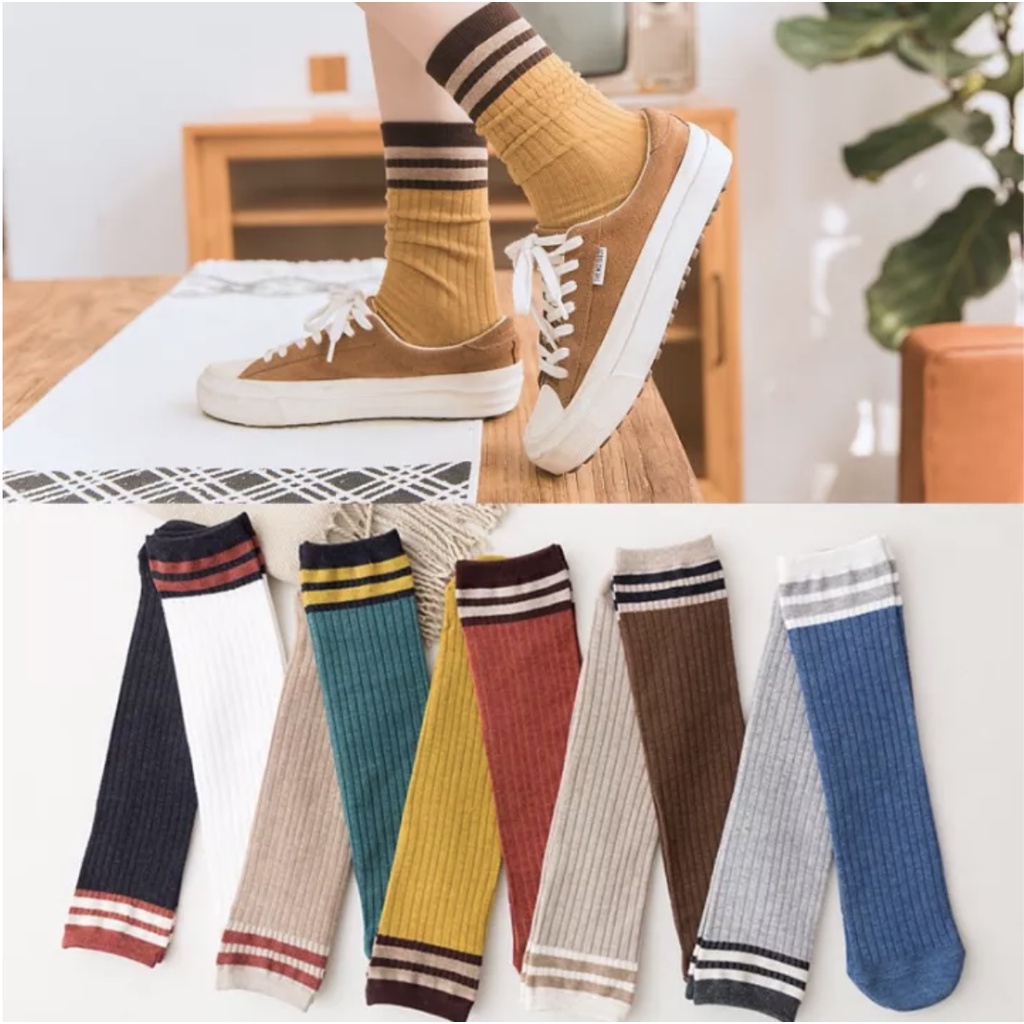 Vớ tất Nữ cổ cao len gân vintage Hàn Quốc