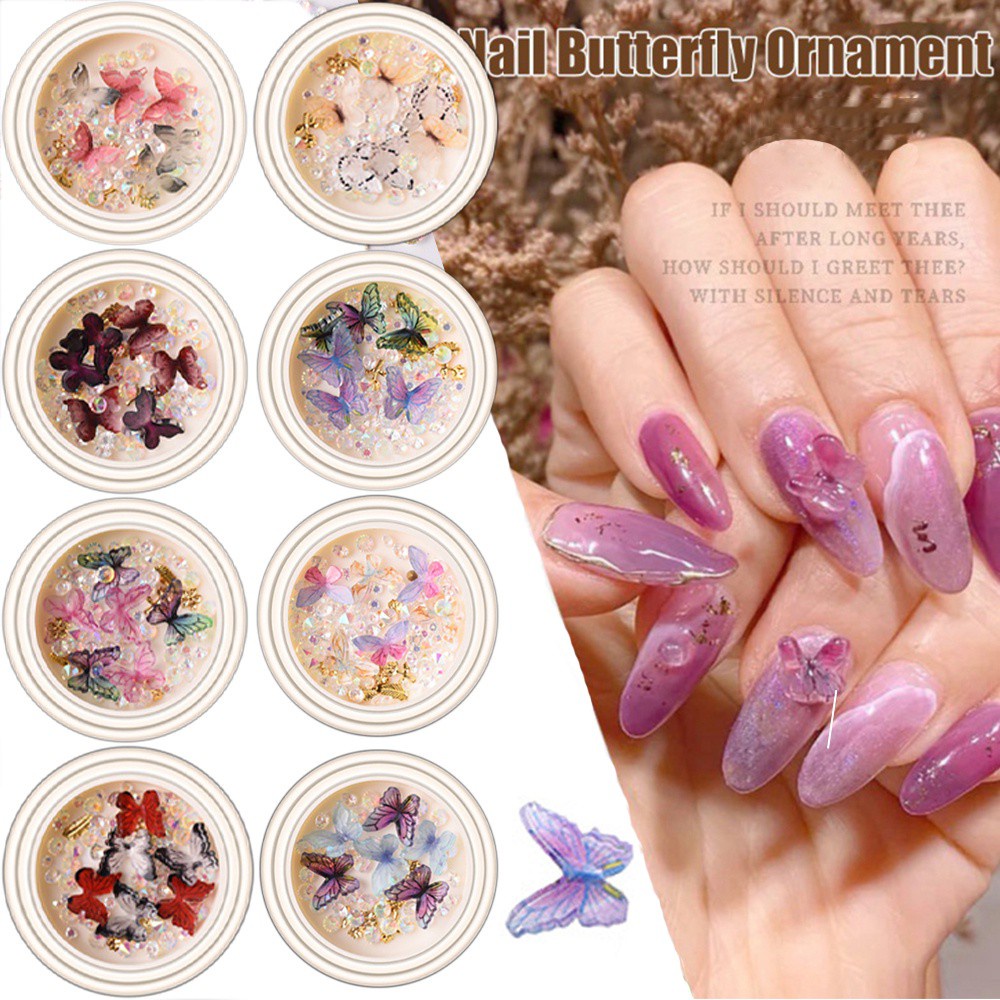 [Hàng mới về] Phụ kiện đính móng tay trang trí nghệ thuật 3D thiết kế bướm/ngọc trai đa dạng nhiều màu sắc
