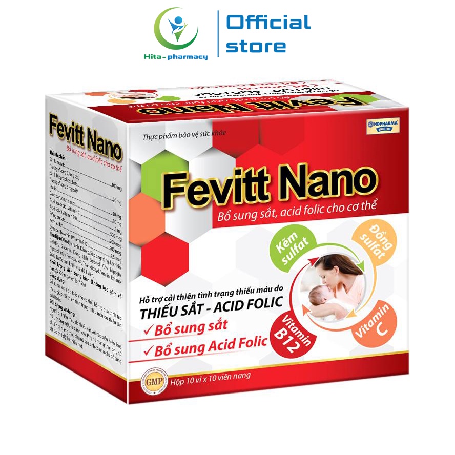 Fevitt Nano HDPHARMA bổ máu, bổ sung Sắt hữu cơ, Acid Folic - 100 viên [Fevitt Nano 3 mắt 100 viên]