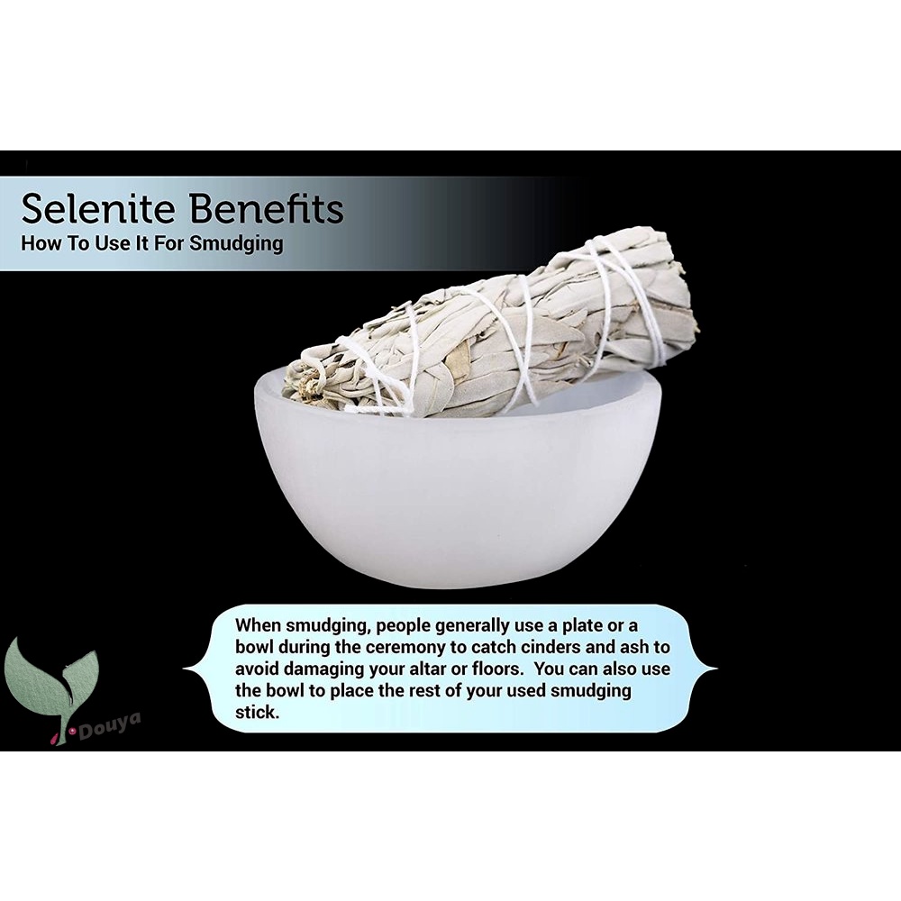 Bát Selenite Khắc Họa Tiết 4"/4.7" Trang Trí