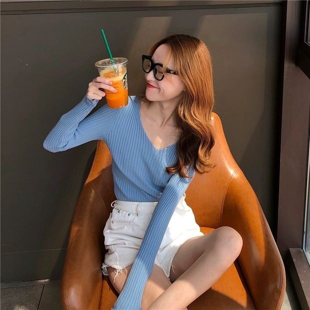 ÁO LEN THUN MÀU XANH TAY DÀI FOM ÔM- Dạ Vũ House