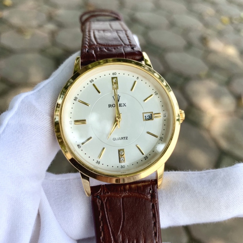 Đồng hồ nam rolex R075A Mặt Trơn Máy Pin Chống nước, chống xước, dây da mềm, thờ trang, sang trọng.