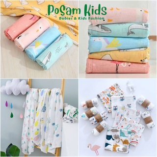 Khăn Sợi Tre Cho Bé, Khăn Aden Màu, Nền Trắng Cao Cấp Mềm Mịn Thấm Hút 120cmx120cm - PoSam Kids