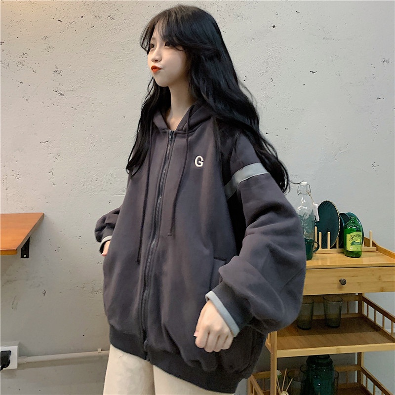 Áo Khoác Hoodie Zip Nỉ Bông Xịn Ulzzang Nữ Dáng Rộng Phong Cách Hàn Quốc hd86 - Liti shop