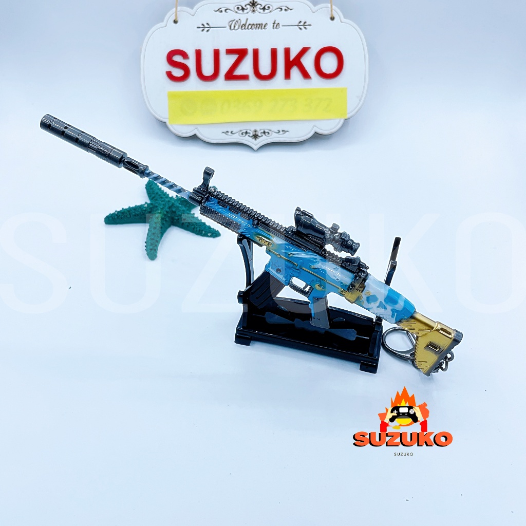 Mô hình kim loại lắp ráp SCAR pubg mini Skin Tidal Force 21cm đồ chơi lắp ghép Tặng kệ đỡ trưng bày