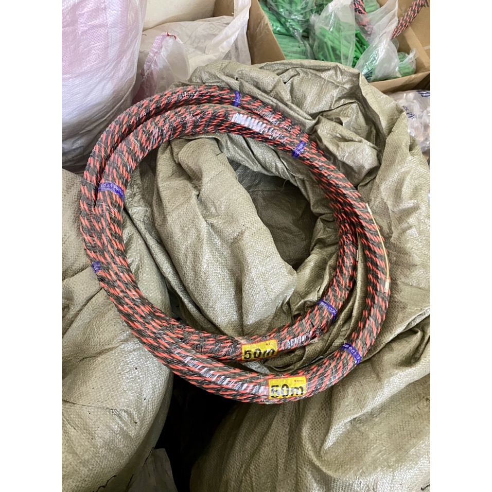 Dây mồi luồn điện đầu bánh xe và đầu không bánh xe, nhựa đen đỏ , 3 lõi xoắn 6mm 30m, dây mồi kéo cáp ngầm