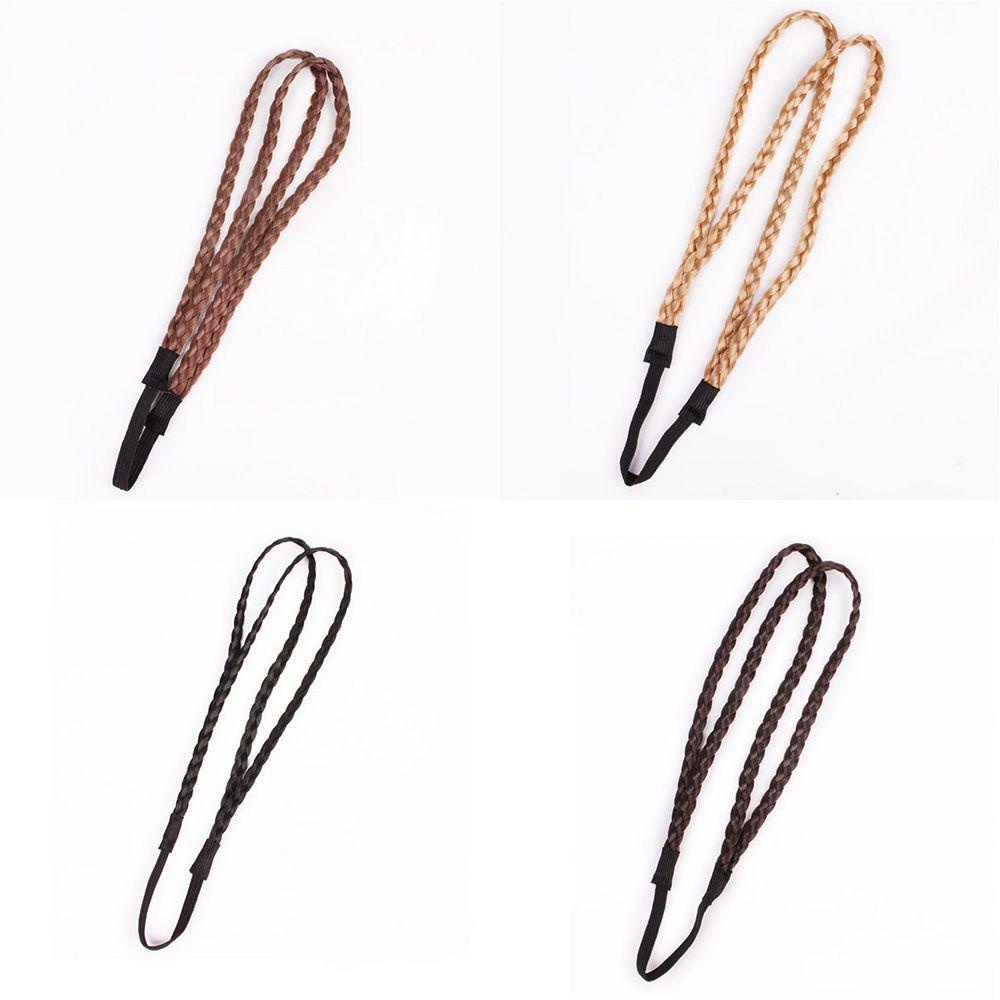 Băng Đô Cài Tóc Giả Thắt Bím Bằng Sợi Tổng Hợp Co Giãn 4 Màu Tùy Chọn