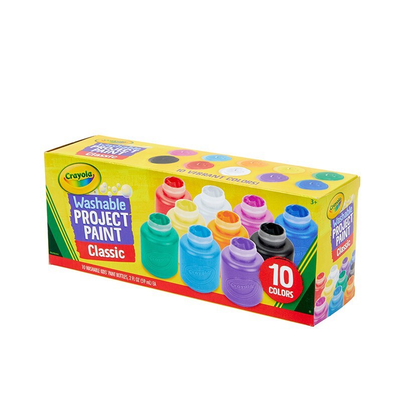 Bộ 10 hũ sơn 59ml Crayola Dễ tẩy rửa Màu cơ bản, Project Paint - 541205