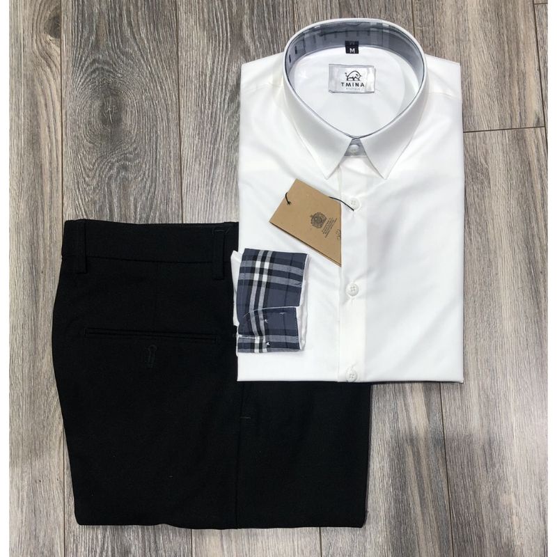 Áo sơ mi trắng dài tay Badass áo sơ mi nam phối màu cổ tay cực mềm mịn thoáng khí