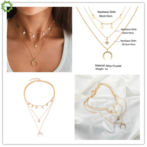 Vòng cổ choker nhiều lớp hình mặt trăng ngôi sao phong cách cổ điển
