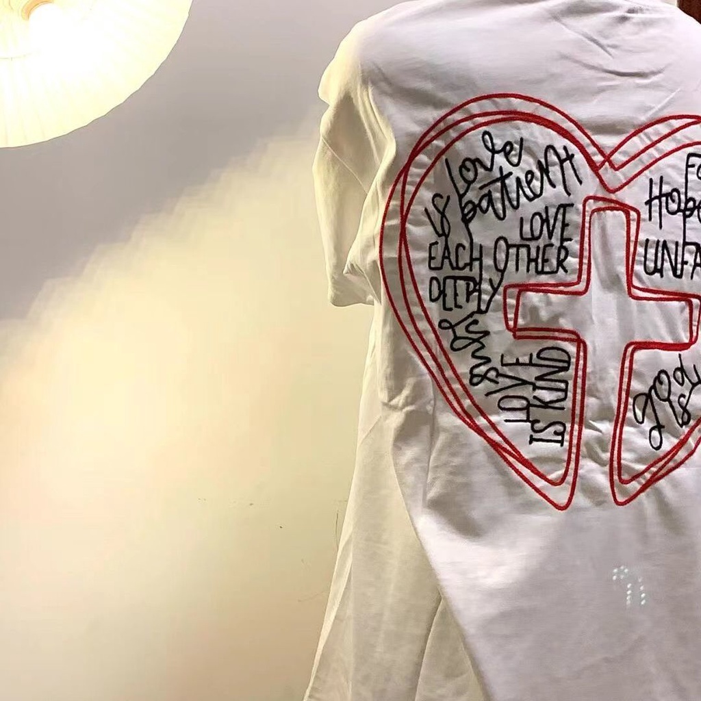 100% cotton short-sleeved T-shirt for women Summer new loose ins fashion brand American retro heart embroidery letter top B99X
