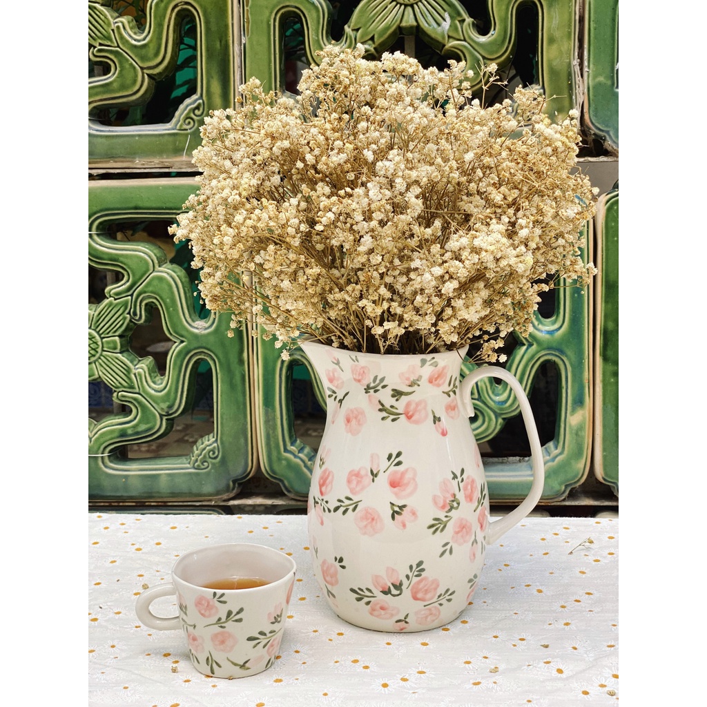 Bộ bình nước họa tiết đơn giản nhẹ nhàng - Bình nước Bát Tràng