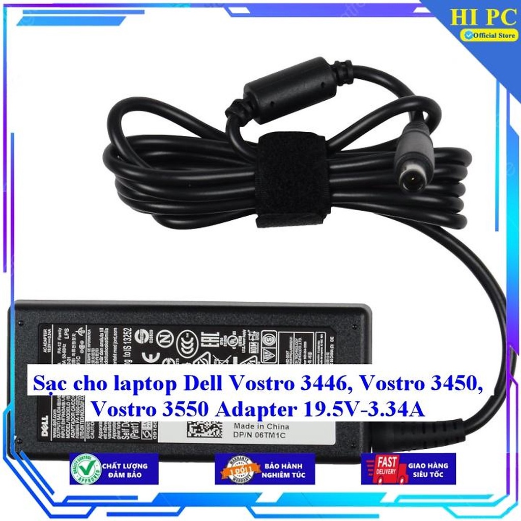 Sạc cho laptop Dell Vostro 3446 Vostro 3450 Vostro 3550 Adapter 19.5V-3.34A - Hàng Nhập khẩu