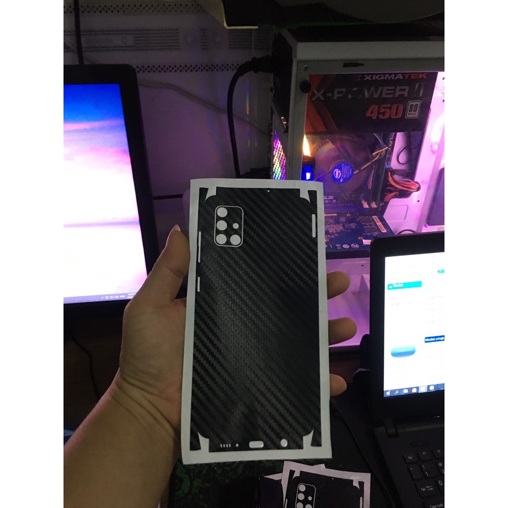 Dán Skin carbon 3D full viền SamSung A72 / A52 / A71 / A51 / A31 / A21s / A12 / A70 / A20s / A02s / A50s.......